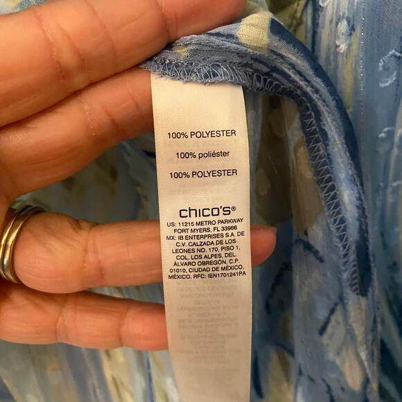 Chico's Blue Green Metallic Transparent Button Down Blouse Women 2 / Large / 12 - Picture 9 of 9